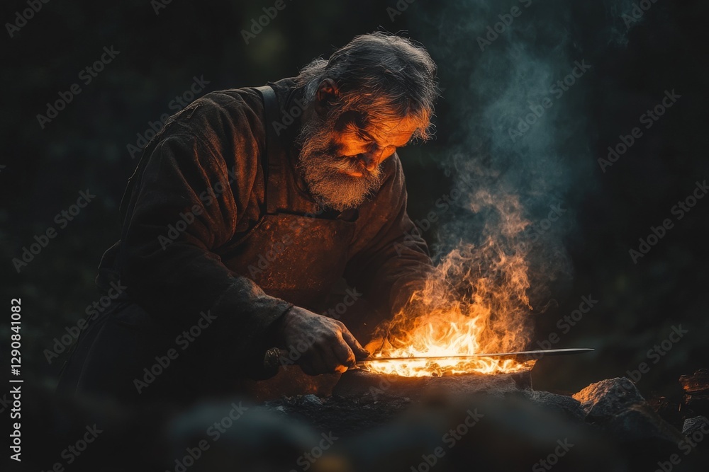 Aufkleber master blacksmith shapes glowing metal in timeless forging process during twilight