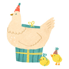 Png cute festive chickens doodle sticker, transparent background