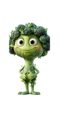 Naklejka premium Adorable Broccoli Character, Happy Veggie Cartoon Mascot, 3D Rendered Green Creature