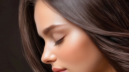 Fototapeta premium Regrowth treatment for hair loss Portrait of a woman with closed eyes and smooth skin, showcasing her hairstyle.
