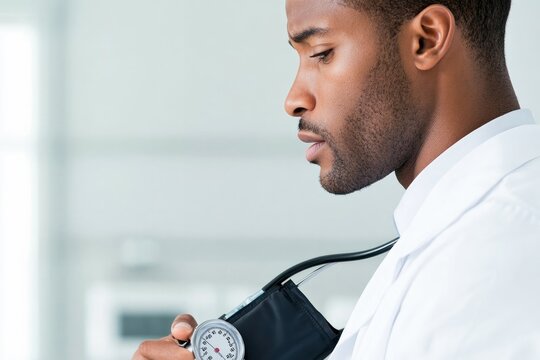 Focused healthcare professional checking blood pressure with sph