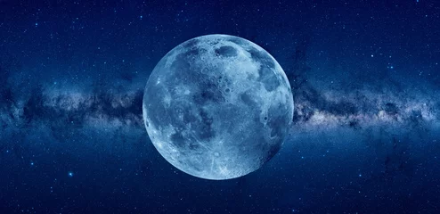 Fototapete Rund Nasa Amazing blue full moon, Milky Way galaxy in the background "Elements of this image furnished by NASA "  © muratart