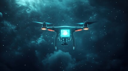 Obraz premium Drone Flight in Nebula Sky
