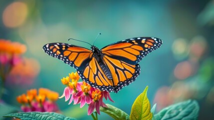 Obraz premium A monarch butterfly resting on a vibrant flower