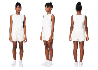 Obraz premium Woman png mockup in white tank top summer apparel set