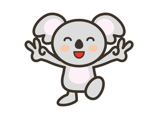 ダブルピースで大喜びのかわいいコアラのイラスト