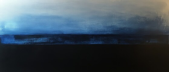 Ocean horizon with blue and black gradient. Abstract seascape painting, deep colors blend into serene landscape, tranquility and modern art background.