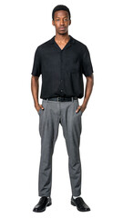 Man png mockup in black shirt casual wear full body
