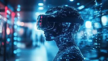 A virtual reality fitness session with a futuristic gym background, holographic instructions guiding the user s movements, Sci-Fi, Digital Art, Cool tones