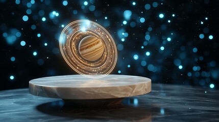 Futuristic Jupiter like Planet on Marble Display