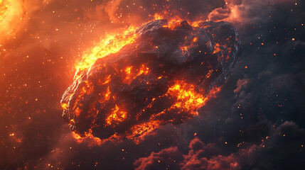 A massive meteorite entering Earth's atmosphere glowing