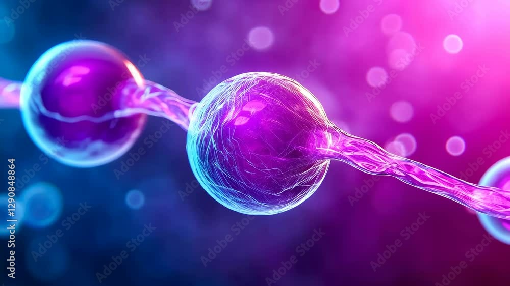 Poster abstract microscopic view of cells interconnected by strands, highlighting biological processes and 