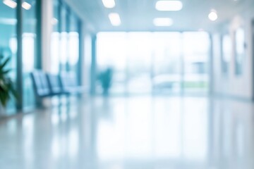 Blurred background of a corridor in hospital or clinic. Concept for hospital or medicine advertisement. Nation Doctor’s Day