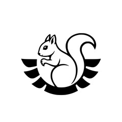Squirrel silhouette, with a distinctive wings-like shape, on a white background.