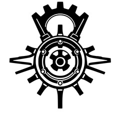 Obraz premium Black gears on a white background with a white background, a stylized image of overlapping gears.