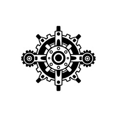 [Steampunk-style Machine Element Composition, Gear and Cogwheels, Black, White, Isolated]