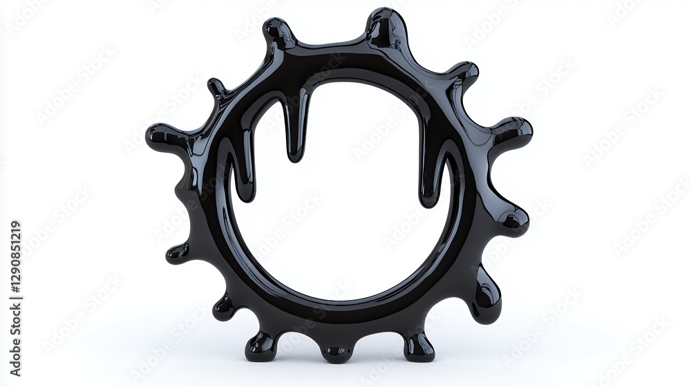 Poster abstract black liquid circular shape with dripping edges on white background