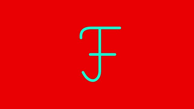 F letter big color writing cartoon animation redbox isolated. Compatibile part of alphabet. Handwriting educational style for children. Good for education movies, presentation, learning alphabet.