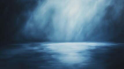 Fototapeta premium Misty blue fog over calm water surface, abstract ocean scene with soft light reflections, ideal for serene backgrounds or tranquil design elements.