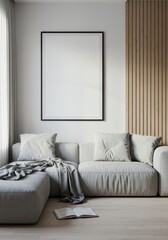 home interior Frame mockup, ISO A paper size. Living room wall poster mock up. empty mockup with house background. Modern interior design. 3D render