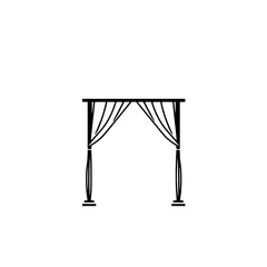 Silhouette of a stylized wedding arch with a curtain in a minimalist style.