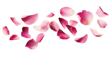 collection of delicate pink rose petals floating gracefully against a white background. creating a serene and romantic atmosphere this visual evokes feelings of beauty. love. and tranquility. often us