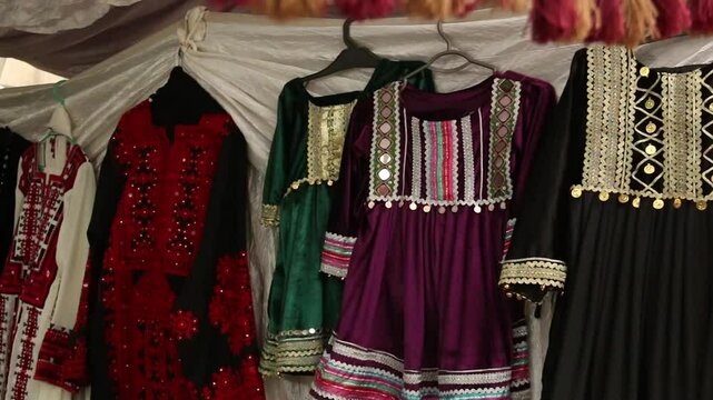 Beautiful Sindhi Ajrak Dresses, Colorful Handmade Dresses, Shop in lok virsa islamabad