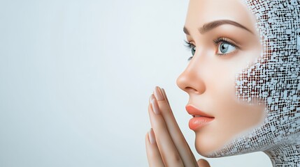 Serene Woman With Digital Qr Code Overlay