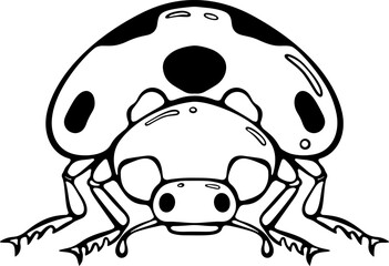 Fototapeta premium Ladybug spring, summer beetle front view. Vector illustration in hand drawn sketch doodle style. Line art graphic cute insect isolated on white for coloring book, print