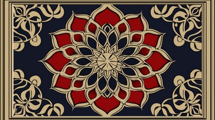 Intricate Mandala Design in Red, Gold, and Navy Blue