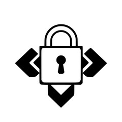 Lock icon with arrow and symbol, black and white, white background.