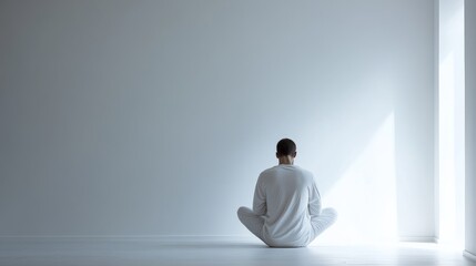 Stomach pain relief with a person holding their abdomen and sitting in a peaceful room. Featuring discomfort and comfort