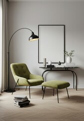 home interior Frame mockup, ISO A paper size. Living room wall poster mock up. empty mockup with house background. Modern interior design. 3D render