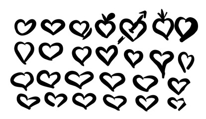Expression of Affection, An Assortment of Hand-Drawn Heart Illustrations in Varied Styles for Valentine's Day and Romantic Designs