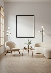 home interior Frame mockup. Living room wall poster mock up. empty mockup with house background. Modern interior design. 3D render
