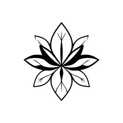 Black and white symmetric floral design on a white background