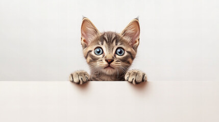 Fluffy blue eyed kitten sitting by a sunlit window, gazing curiously with soft silver fur, perfect for pet lovers and animal themed designs.


