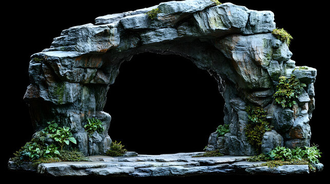 a rock arch with moss growing on it
