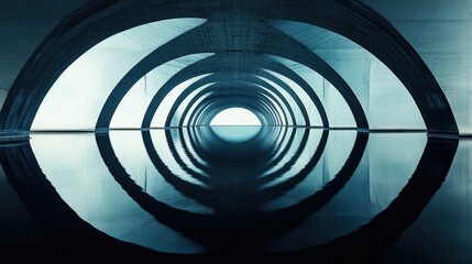 Fototapeta premium Symmetrical concrete arches reflecting in calm water underneath urban bridge International Day of Multilateralism and Diplomacy for Peace