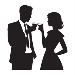 man and woman drinking silhouette vector