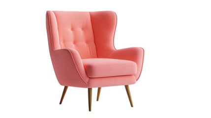 a stylish pink armchair with a modern design. featuring a high back. tufted upholstery. and wooden legs it serves as a comfortable seating option. ideal for living rooms. reading nooks. or stylish int