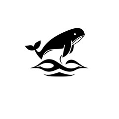 Whale silhouette jumping out of the water in a minimal, graphic style.