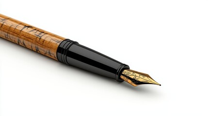 Naklejka premium Detailed Gold and Brown Fountain Pen On White Background