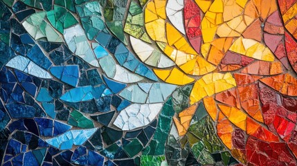 Colorful abstract mosaic art with blue, green, yellow, and red tiles International Day of Multilateralism and Diplomacy for Peace