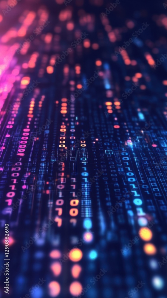 Wall mural abstract digital data stream with bright neon colors and binary code international girls in ict day