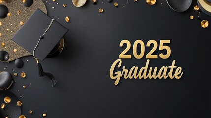 Elegant 2025 graduation celebration with cap and gold decor  
