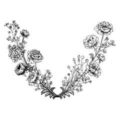 Floral elegant oval frame crest wreath wedding monogram 