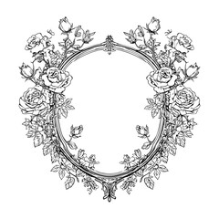 Floral elegant oval frame crest wreath wedding monogram 