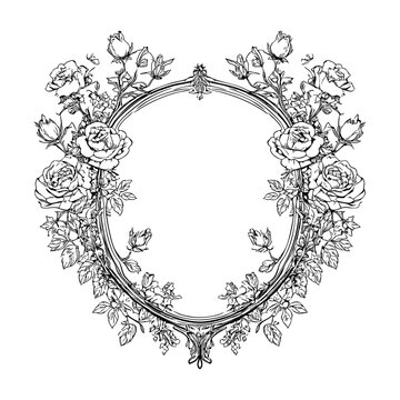 recommend clip art: Floral elegant oval frame crest wreath wedding monogram 
