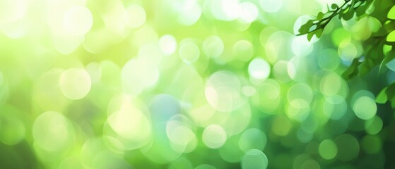 Obraz premium Green bokeh background with soft light, abstract nature scene, blurred foliage, vibrant greenery, sunny garden, tranquility in nature.
